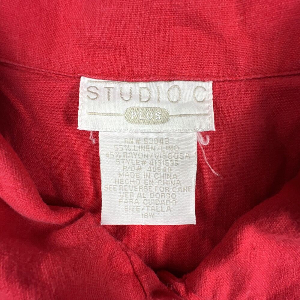 Vintage Studio C Plus Linen Blend Embroidered Tropical Shirt 18W - Picture 4 of 6